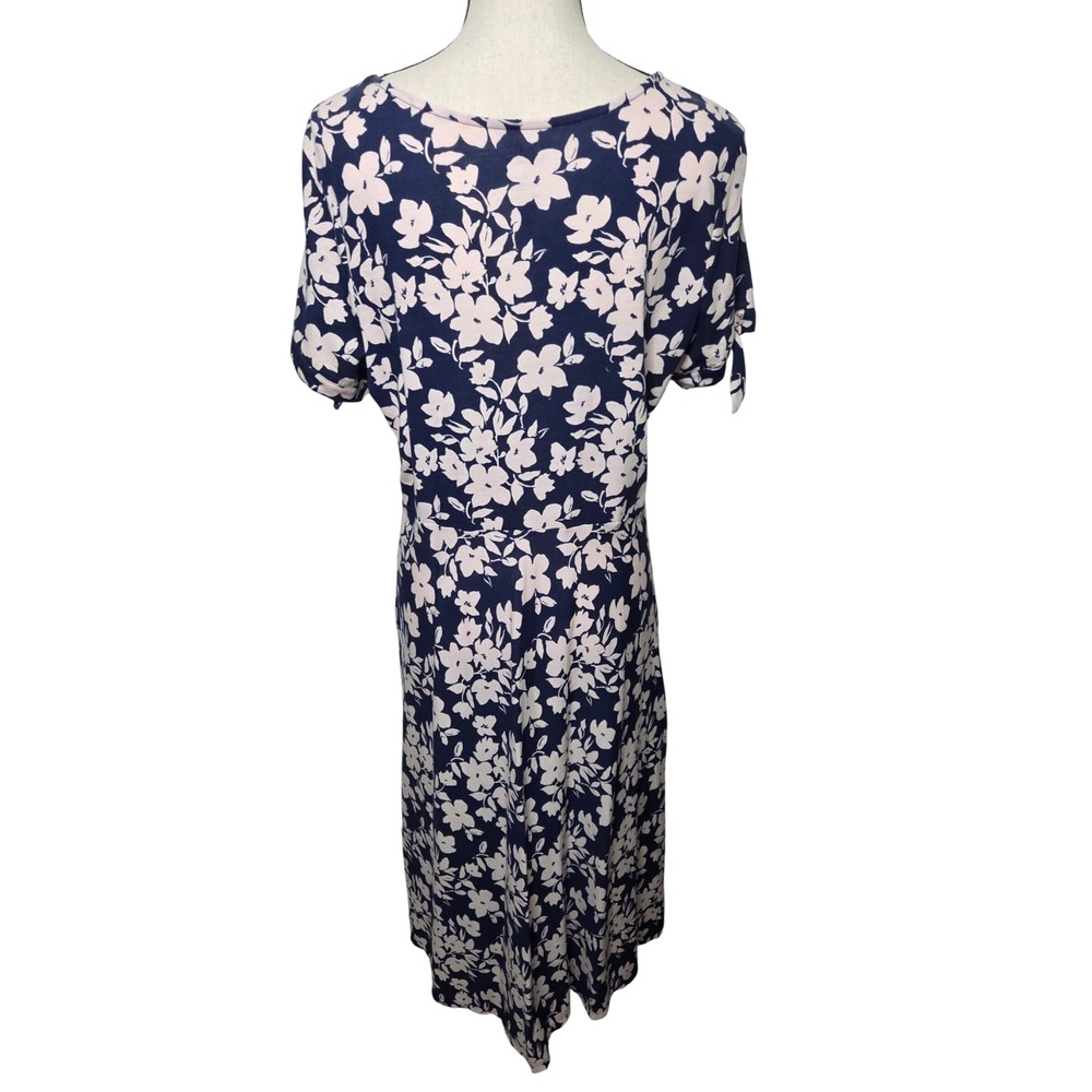 Croft & Barrow Navy Blue Pink Floral Short Sleeve Tie Detail Midi Dress XL - Picture 2 of 8